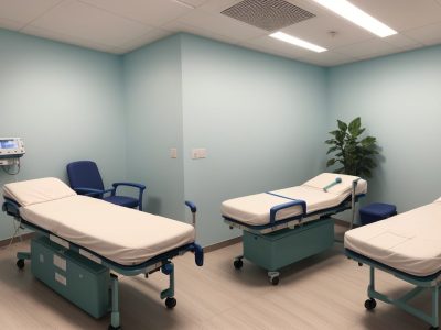 Profissionais de saúde em hospital público conversando empaticamente com pacientes, promovendo humanização do atendimento.