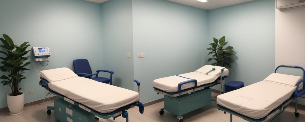 Profissionais de saúde em hospital público conversando empaticamente com pacientes, promovendo humanização do atendimento.