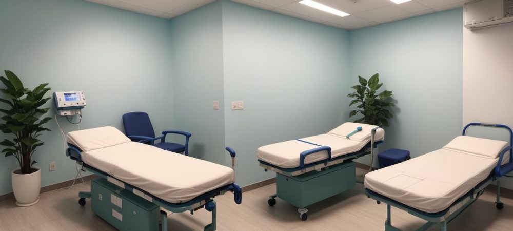 Profissionais de saúde em hospital público conversando empaticamente com pacientes, promovendo humanização do atendimento.