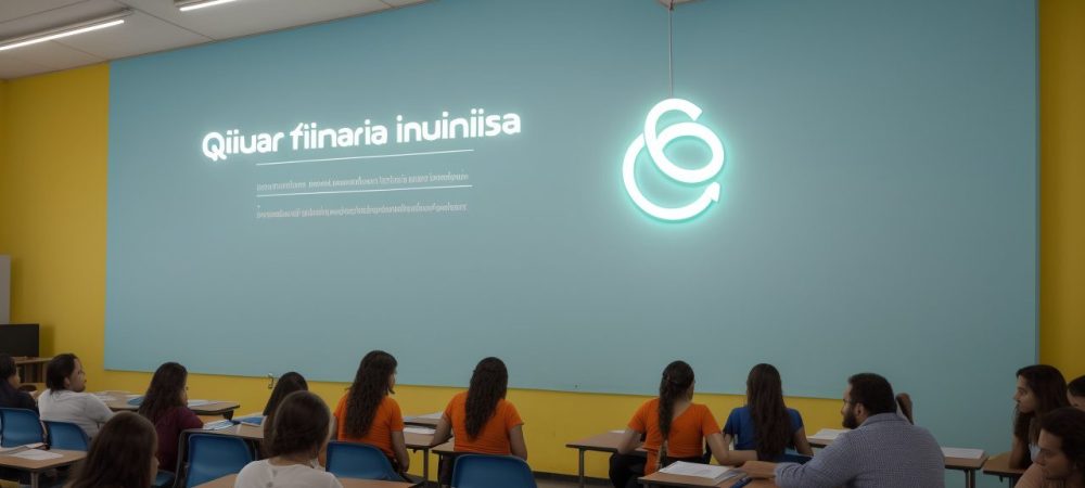 Sala de aula moderna com alunos discutindo ética em filosofia guiados por professor