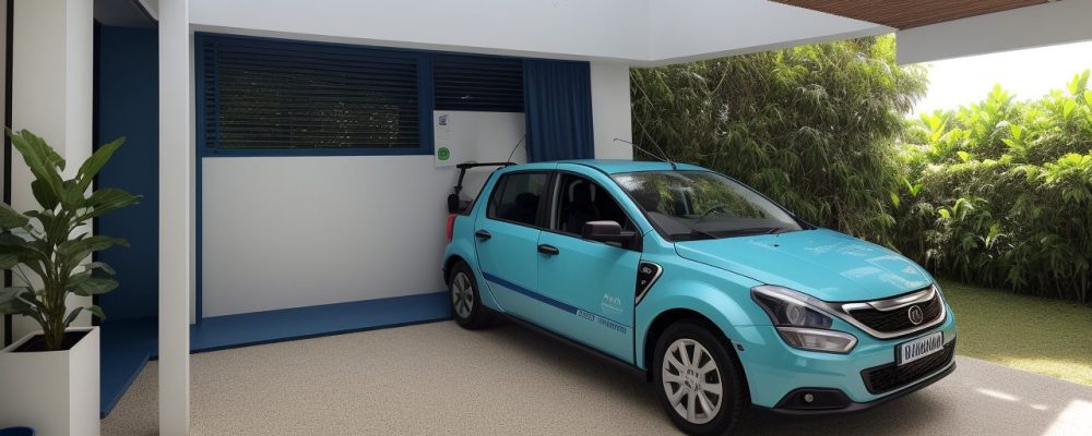 Uma garagem moderna e iluminada com vários veículos públicos, como ônibus e ambulâncias, simbolizando gestão de frotas eficiente.