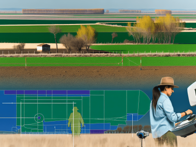 Engenheiro agrônomo em campo rural utilizando GPS de alta precisão para georreferenciamento de imóveis rurais, com marcos visíveis sob céu azul.