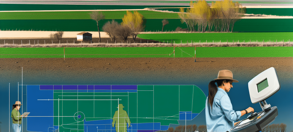 georreferenciamento-imoveis-gps-precisao.webp Engenheiro agrônomo em campo rural utilizando GPS de alta precisão para georreferenciamento de imóveis rurais, com marcos visíveis sob céu azul.