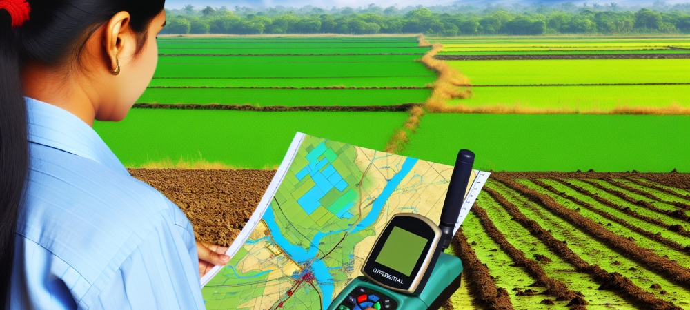 georreferenciamento-rural-engenheiro-gps.webp Paisagem rural com engenheiro agrônomo usando GPS diferencial para georreferenciamento, céu azul e campos verdes.