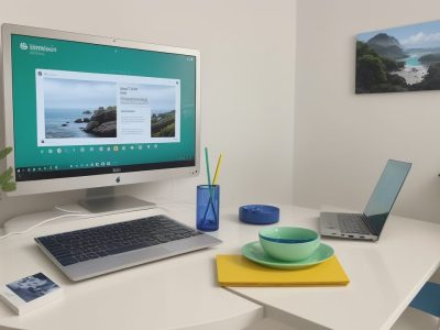 Equipe diversificada em escritório moderno discute gestão da comunicação com laptops e quadro branco