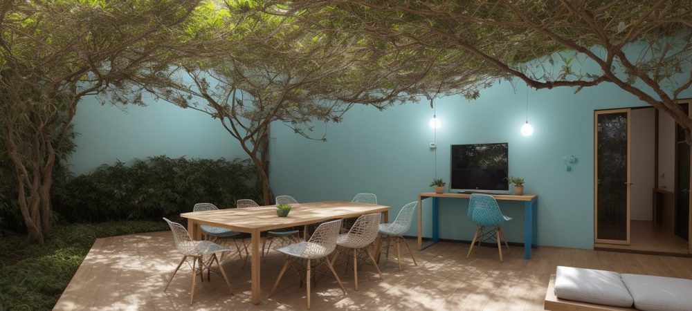 Pessoa em escritório moderno utilizando laptop e visualizando a matriz de Eisenhower, simbolizando produtividade e organização.