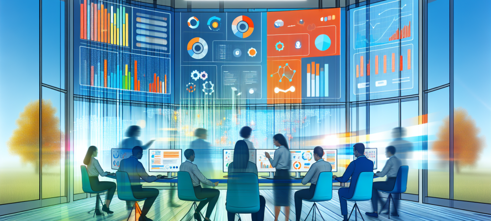 gestores-publicos-business-intelligence.webp Gestores públicos analisam dados em um business intelligence dashboard, com gráficos coloridos e luz natural destacando eficiência.