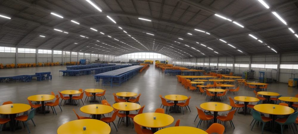 Ambiente de trabalho inclusivo com intérprete de Libras traduzindo para surdos durante reunião colaborativa.