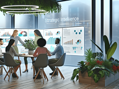 Equipe colaborativa em ambiente dinâmico usando inteligência estratégica para análise de dados.