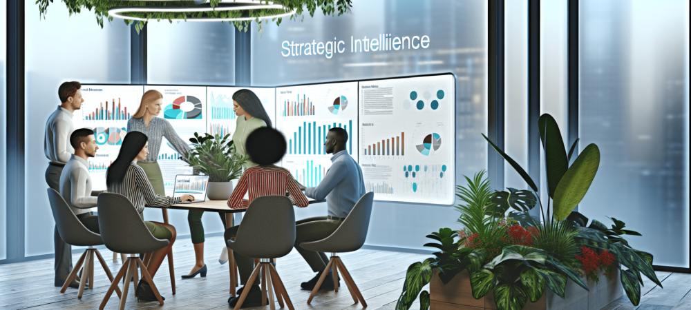 Equipe colaborativa em ambiente dinâmico usando inteligência estratégica para análise de dados.