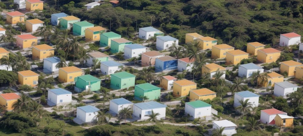 Agentes comunitários de saúde interagindo com moradores em comunidade acolhedora, promovendo saúde e conexão.