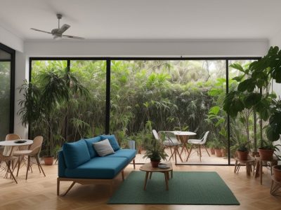 Diversos colaboradores discutindo em uma sala moderna sobre gestão de pessoas, cercados por plantas.