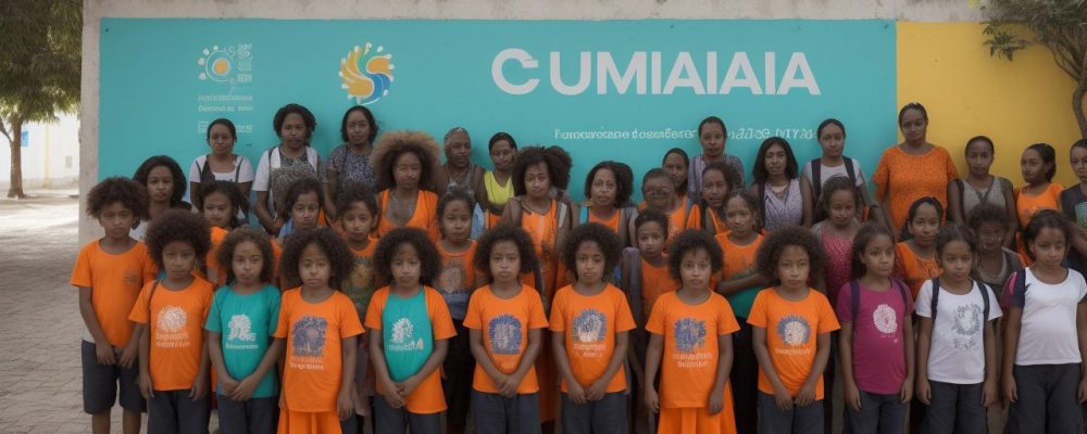 Grupo diverso usando Libras em centro comunitário com cartazes sobre cultura surda, criando ambiente acolhedor e inclusivo