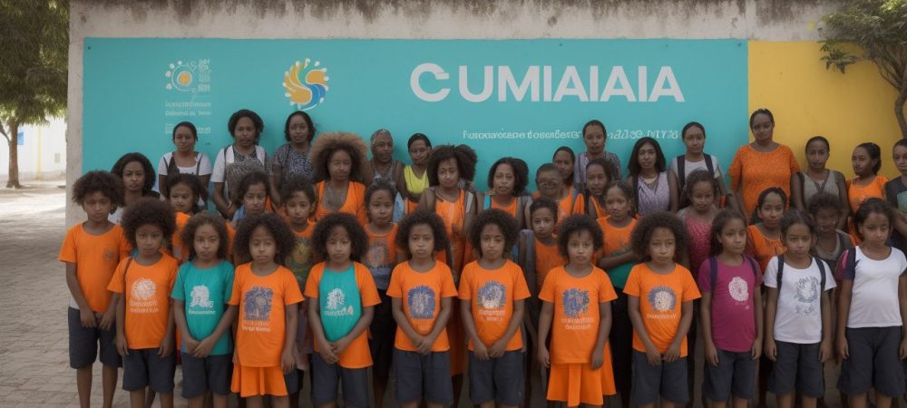 Grupo diverso usando Libras em centro comunitário com cartazes sobre cultura surda, criando ambiente acolhedor e inclusivo