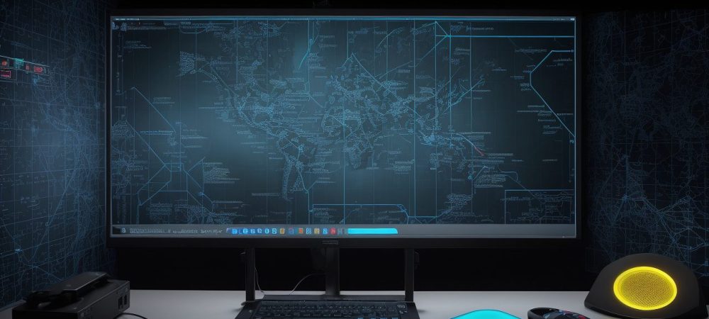 Peritos em um laboratório criminal futurista analisam evidências digitais com computadores e telas interativas, destacando a inovação da análise forense digital.