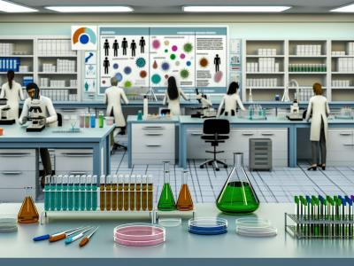 Laboratório moderno de microbiologia com cientistas e equipamentos de segurança, destacado no curso de microbiologia online.