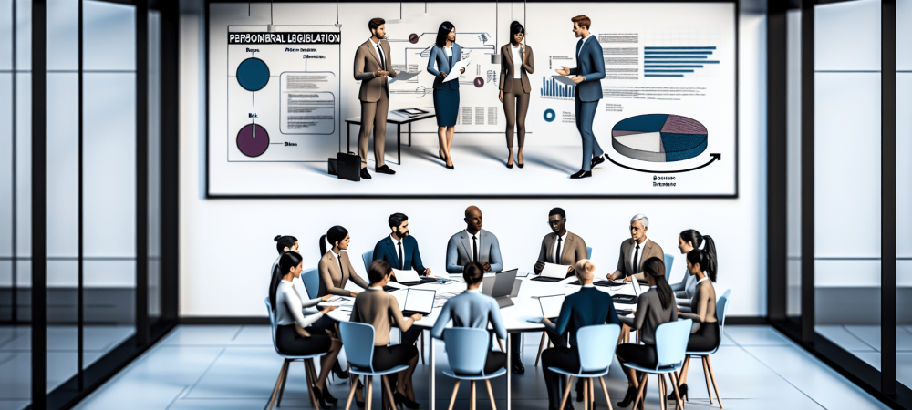 legislacao-pessoal-servidores-publicos.webp Servidores públicos em reunião sobre legislação, com laptops e quadros brancos, destacando transparência e organização.