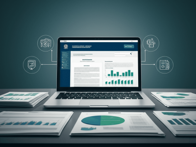 Ilustração de documentos oficiais e contratos representando a Lei 14.133 de licitações públicas no Brasil