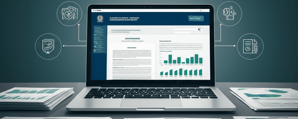 Ilustração de documentos oficiais e contratos representando a Lei 14.133 de licitações públicas no Brasil