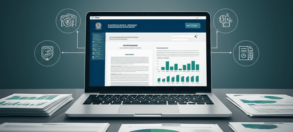 Ilustração de documentos oficiais e contratos representando a Lei 14.133 de licitações públicas no Brasil