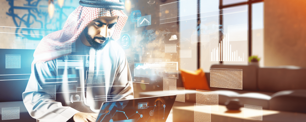 Cidadão empoderado acessando portal governamental sobre Lei de Acesso à Informação em sala moderna