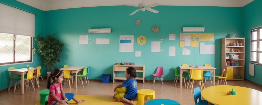 Crianças de diferentes etnias engajadas em atividades lúdicas, como jogos e dramatizações, em uma sala de aula colorida, destacando a importância da ludicidade no aprendizado infantil.