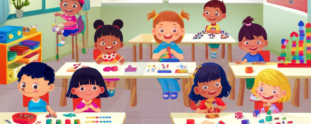 Crianças brincando com blocos coloridos e materiais lúdicos para aprender matemática na educação infantil