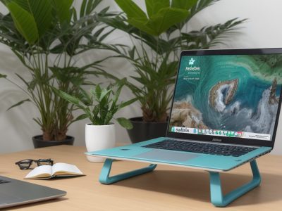 Mesa de trabalho em escritório público com documentos orçamentários e laptop moderno, simbolizando gestão orçamentária.