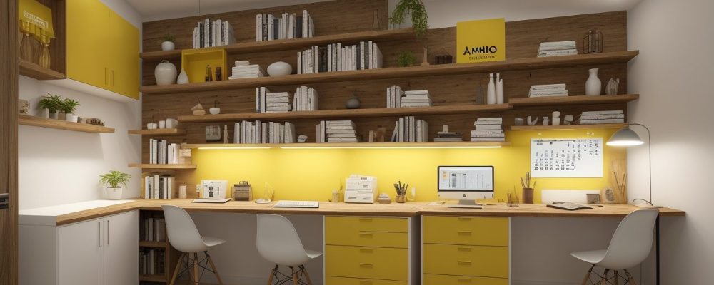 Mesa de trabalho iluminada com computador, lista de tarefas, calendário e xícara de café, simbolizando organização e produtividade.