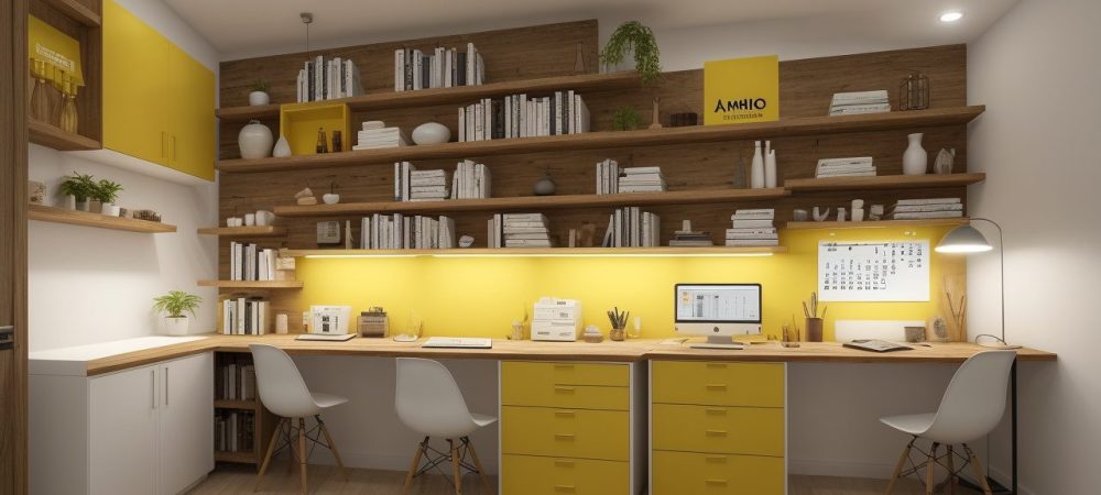 Mesa de trabalho iluminada com computador, lista de tarefas, calendário e xícara de café, simbolizando organização e produtividade.