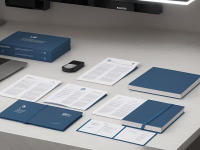 Mesa de trabalho organizada com documentos e modelos de redação oficial, destacando a clareza e a formalidade na comunicação.