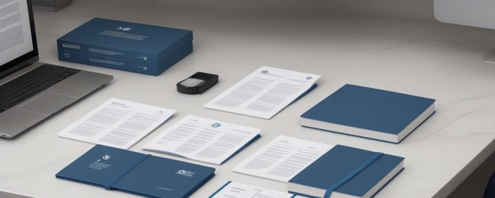 Mesa de trabalho organizada com documentos e modelos de redação oficial, destacando a clareza e a formalidade na comunicação.