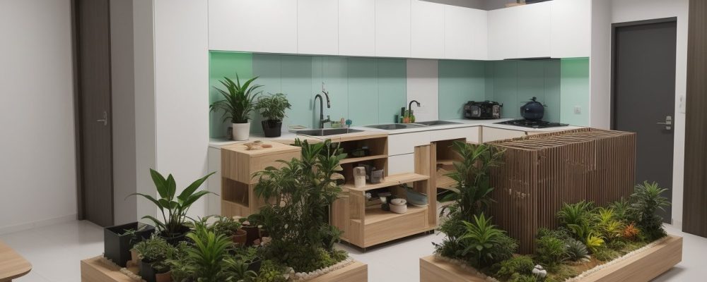 Mesa de trabalho com plantas e software 3D destacando a montagem de projetos arquitetônicos modernos