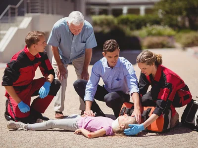 paramedicos-examinando-garota-ferida