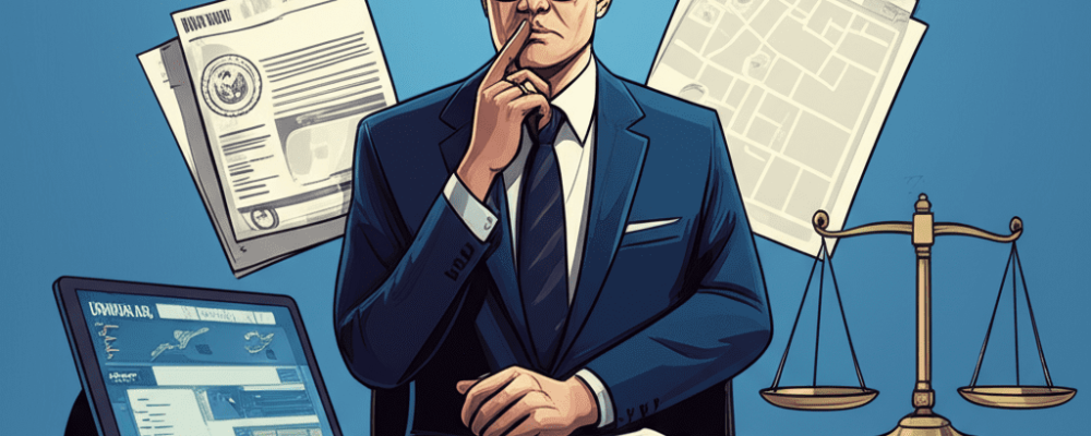 Ilustração representando o poder discricionário na administração pública com elementos simbólicos da gestão e decisão pública