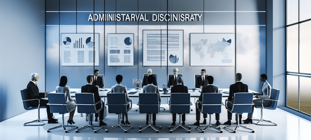 processo-administrativo-disciplinar-reuniao-executivos.webp Executivos discutindo sobre processo administrativo disciplinar em sala moderna com gráficos e documentos, simbolizando transparência e ética.