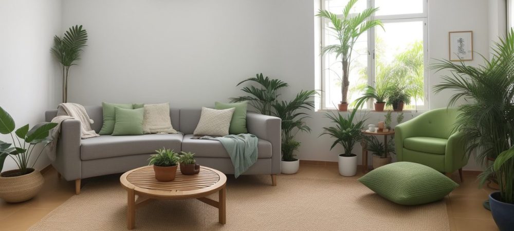 Sala de terapia holística serena com terapeuta meditando, velas, plantas e cristais em ambiente tranquilo