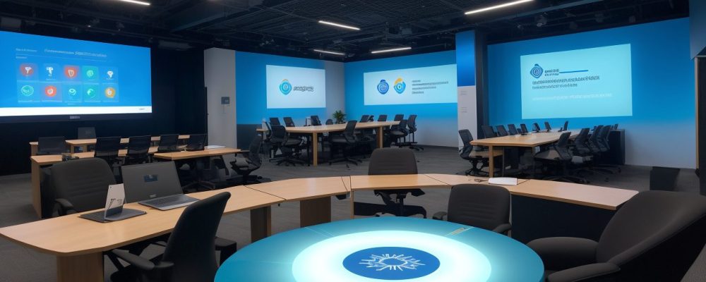 Uma equipe de profissionais em reunião sobre auditoria interna e controladoria, com gráficos visíveis ao fundo em um ambiente colaborativo e iluminado.