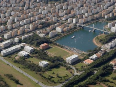 Grupo diversificado de profissionais de segurança pública em reunião colaborativa ao ar livre, utilizando gráficos e tablets.