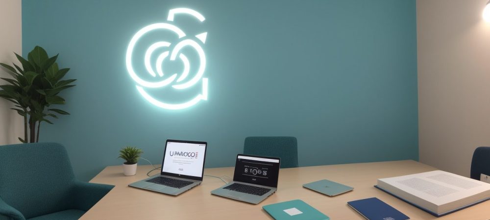 Servidores públicos em ambiente colaborativo discutindo soft skills em mesa redonda com laptops.