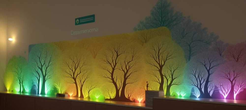 Uma sala de aula acolhedora iluminada naturalmente, com alunos envolvidos em trabalho colaborativo e um professor apoiando um estudante com tablet.