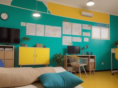 Sala de aula moderna e colaborativa com recursos tecnológicos, inspirando o ensino de inglês como língua estrangeira