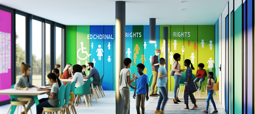 sala-aula-eca-direitos.webp Professores e alunos discutem direitos da criança e do adolescente em sala inclusiva e vibrante