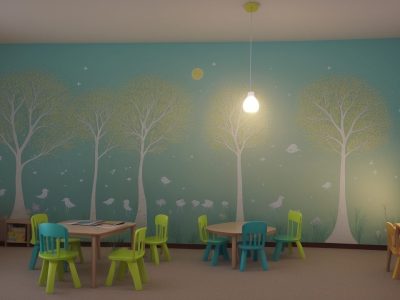 Sala de aula inclusiva com alunos de diferentes habilidades interagindo com materiais educativos adaptados, como tablets e livros em braille.