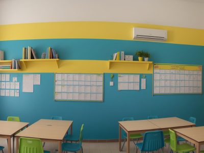 Sala de aula inclusiva e moderna com alunos surdos e ouvintes interagindo em Libras, destacando a cultura surda.