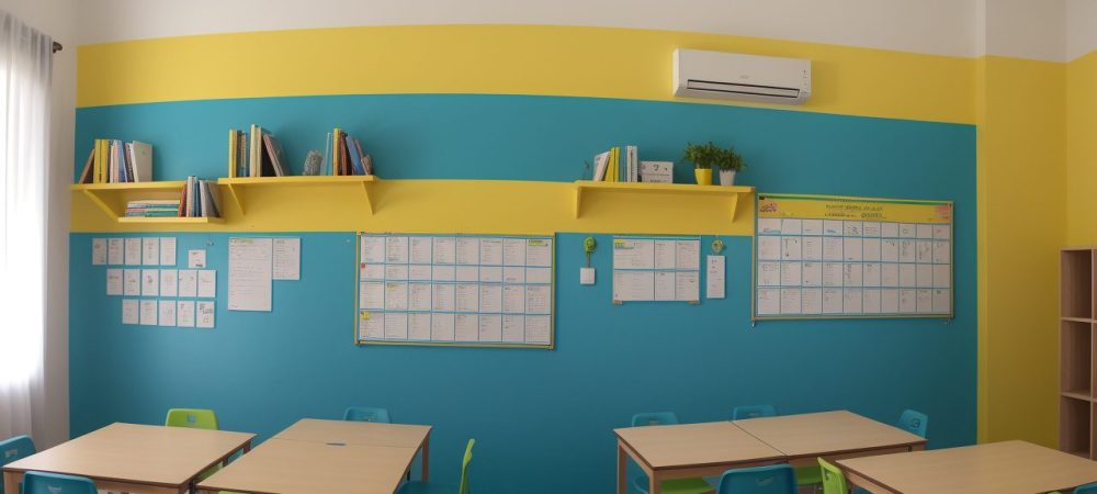 Sala de aula inclusiva e moderna com alunos surdos e ouvintes interagindo em Libras, destacando a cultura surda.