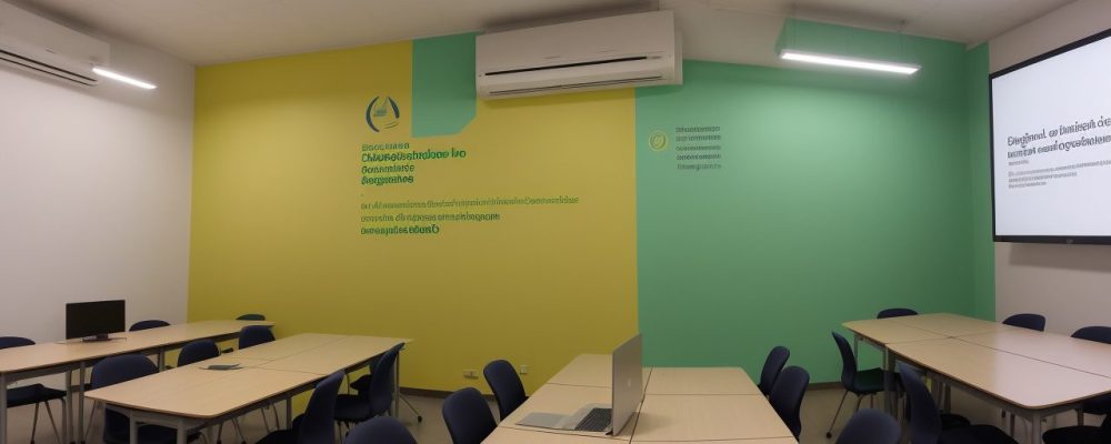 Alunos diversificados em sala de aula moderna, utilizando tecnologia e colaborando em atividades sob supervisão pedagógica.