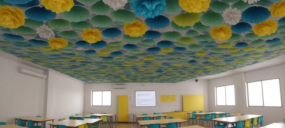 Uma sala de aula inclusiva vibrante com alunos de diversas idades colaborando em atividades, destacando diversidade e empatia.