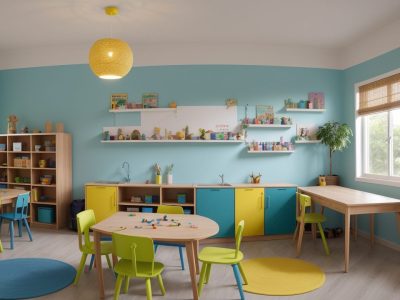 Sala de aula moderna e inclusiva com alunos interagindo com tablets, destacando a diversidade e o engajamento no atendimento educacional especializado.