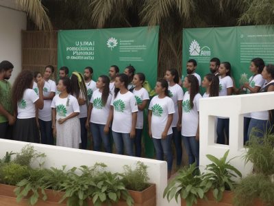 Profissionais de saúde coletiva interagindo com moradores em atividades de promoção da saúde ao ar livre.